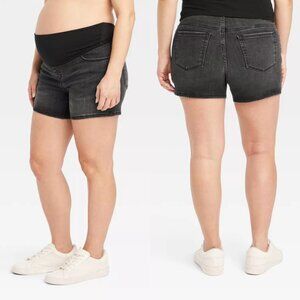 Size 6 - Over Belly Midi Maternity Jean Shorts - Isabel Maternity - Black Wash